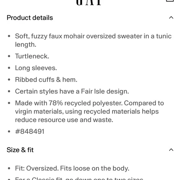 Gap fuzzy oversized turtleneck fair isle sweater - Picture 5 of 6